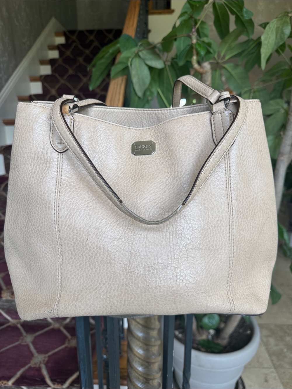 LAUREN by RALPH LAUREN ladies tan leather tote - Picture 11 of 15